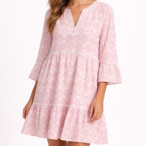 Beach to Bistro by Sigrid Olsen Pink Floral Boho Tiered Dress Size L